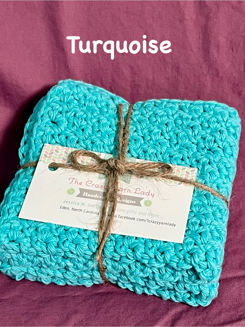 2 piece Handcrafted Turquoise Crochet cotton dish cloths